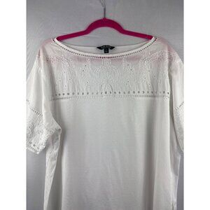 Lauren Ralph Lauren Womens 1X White Eyelet Lace Cotton Modal Top